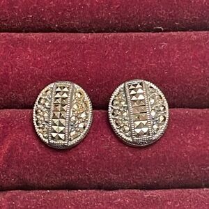 Vintage Judith Jack Large Oval Sterling Silver and Marcasite Earring Studs